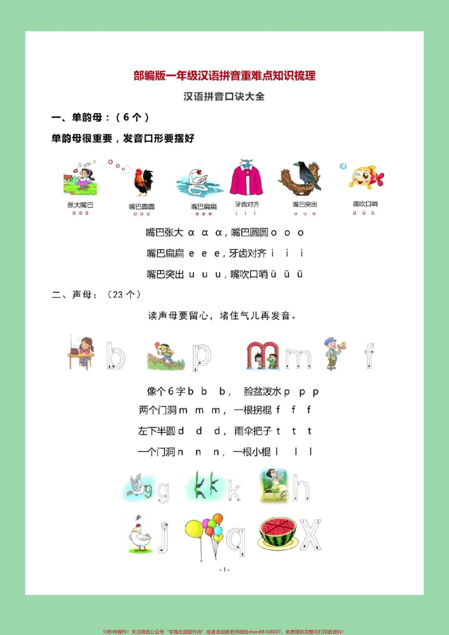 _家长收藏孩子受益__必考考点__幼小衔接_一年级_汉语拼音_免费分享电子版学习资料_家长为孩子保存