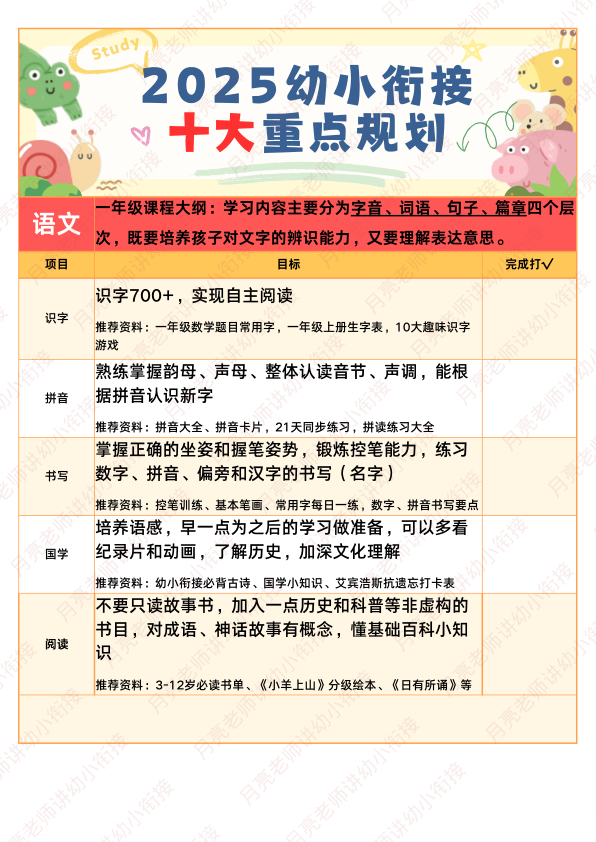 幼小衔接10大规划