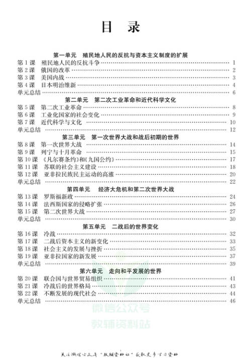 _体验型学案_九年级下册历史人教版手册
