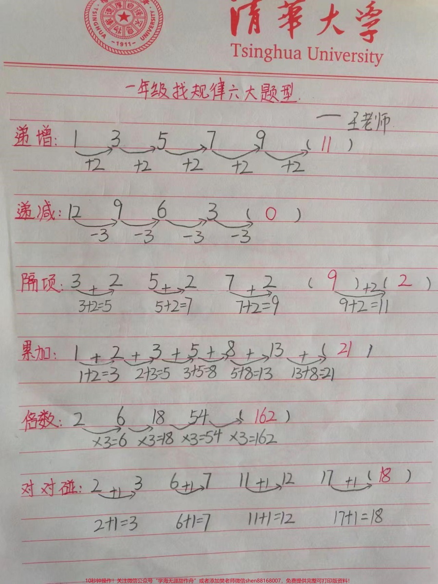 小学一年级数学找规律题型整理_一年级__幼小衔接__找规律题__找规律填数